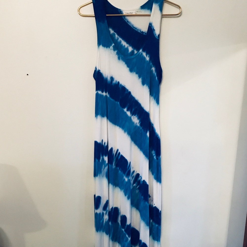 Calvin Klein blue and white tie die Maxi dress